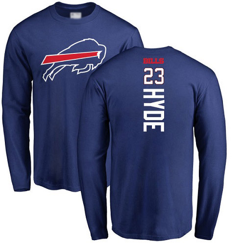 Men NFL Buffalo Bills #23 Micah Hyde Royal Blue Backer Long Sleeve T Shirt